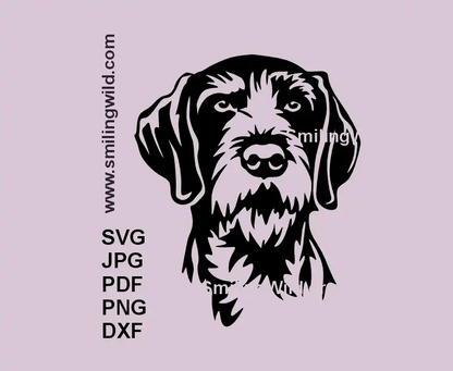 German Wirehaired Pointer gun dog head frontal pose vector clipart for Cricut and laser cutting crafts