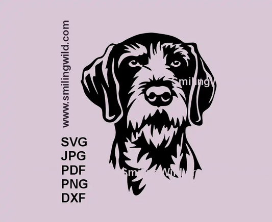 German Wirehaired Pointer gun dog head frontal pose vector clipart for Cricut and laser cutting crafts