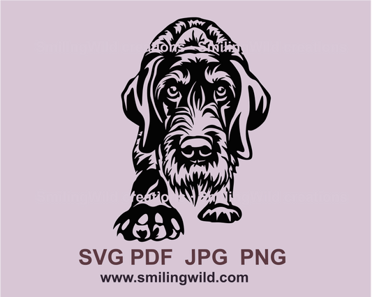 german wirehaired pointer clip art design in a balck color showing a walking dog