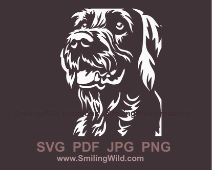 german wirehaired pointer face in clip art graphic design