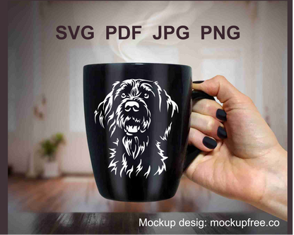 german wirehaired pointer white vector graphic application on a black mug