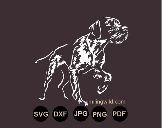 German Wirehaired Pointer SVG and DXF white vector cut file in pointing position