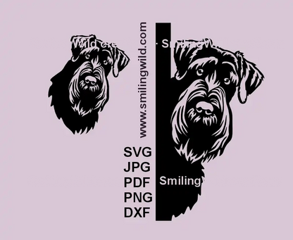 Black vector clipart of a peeking around the corner Giant Schnauzer dog head for Cricut and laser cutting designs - 2versions - a corner dogand a full head portrait