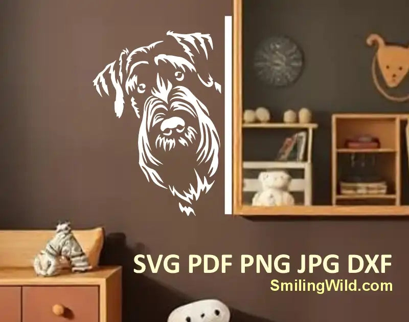 Giant Schnauzer looking around corner white SVG DXF PNG vector file for cutting machines