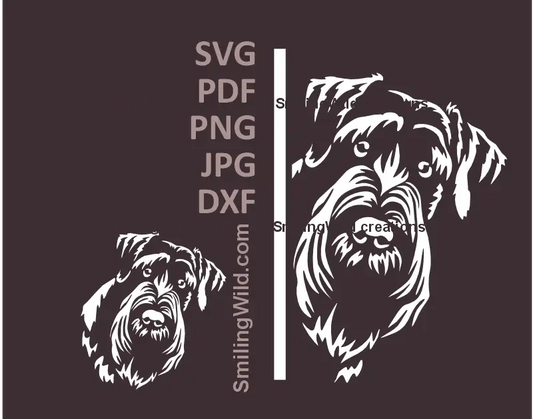 the main previewimage of a Giant Schnauzer  looking around the corner white SVG vector clipart in high contrast for dark backgrounds
