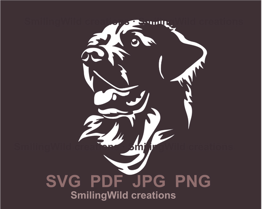 Golden retriever face with opend mouth in a white graphic clipart design art piece