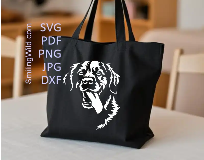 Preview of the PNG and DXF files included in the White Golden Retriever Clipart bundle, showcasing the smiling dog face vector format - easy to cut on cutting devices.