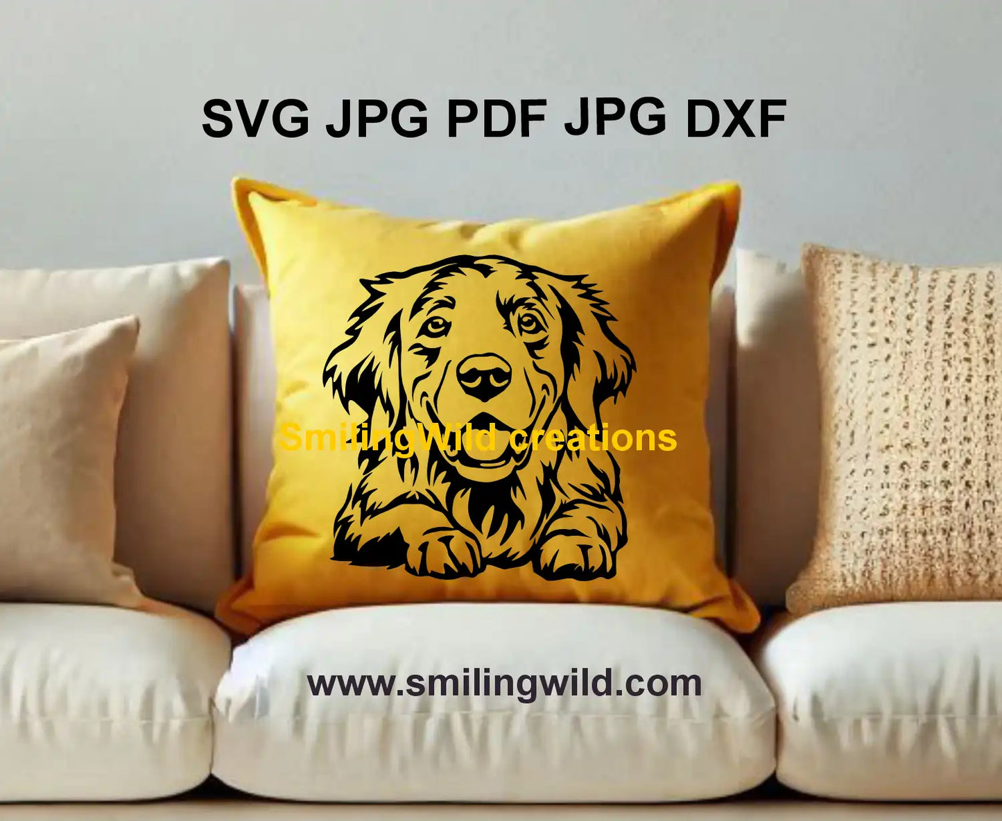 High-quality vector Golden Retriever png and dxf portrait, smiling and peeking, perfect for engraving and crafting