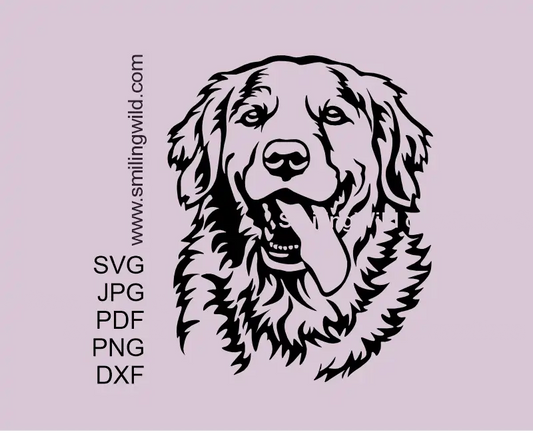 Golden Retriever SVG, PNG, DXF Vector Clipart of a Smiling Dog Face. Dog portrait design optimized for Cricut cutting.