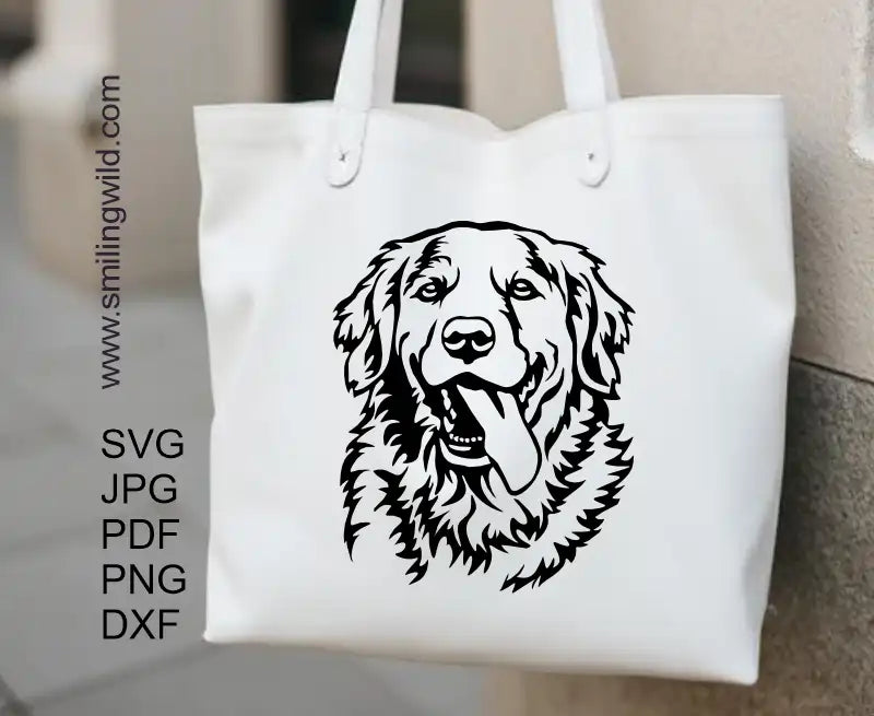 Preview of the PNG and DXF files included with the Golden Retriever Smiling Dog Face bundle, showcasing the available file structure.