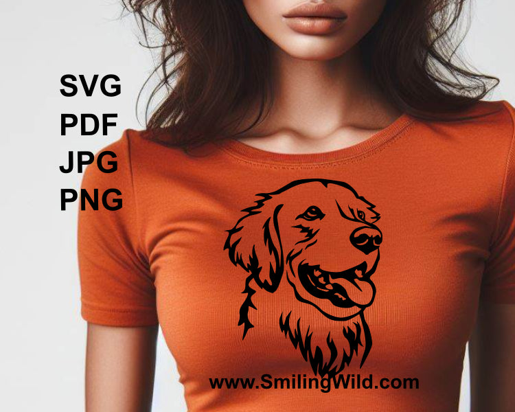 smiling golden retriever  design applied to t shirt