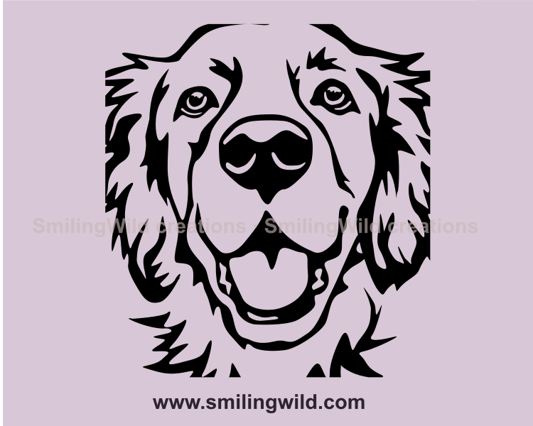 golden retriever vector cuttable art drawing in close up positon