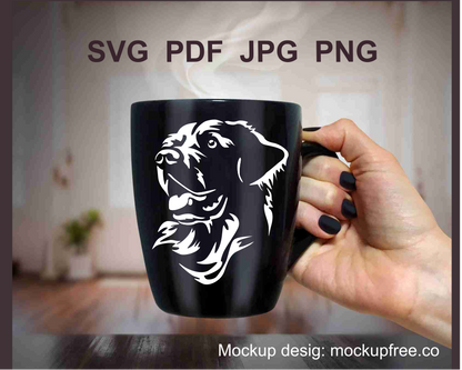 golden retriever vector porait printed on a black mug