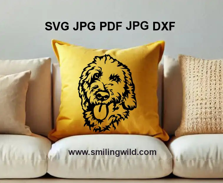 Detailed Goldendoodle dog vector design for Cricut and laser cutting, showcasing the friendly and playful nature of the Groodle