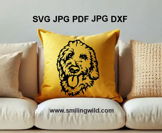 Detailed Goldendoodle dog vector design for Cricut and laser cutting, showcasing the friendly and playful nature of the Groodle