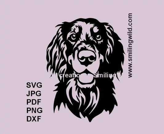 Gordon Setter SVG head portrait – black hunting dog vector clipart for cutting and engraving.