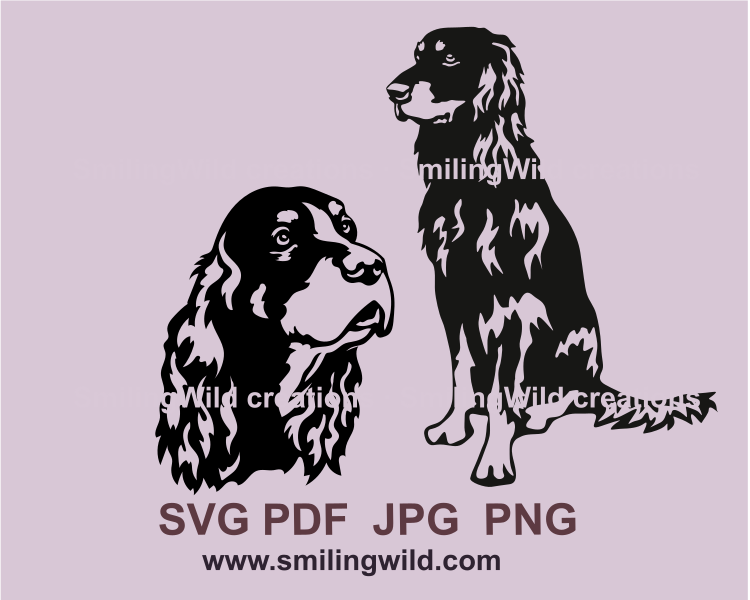 a gordon settervetor graphic clip art syle images of a dog head portrait and a full body siting sample