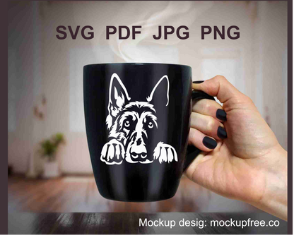 german shepherd sample of a white image on a black mug