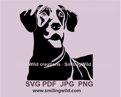 Great dane face with open mouth is a svg clip art design in black color