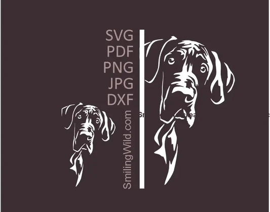 Great Dane peeking from corner in white SVG PNG DXF dog vector clipart for Cricut and laser cutting 