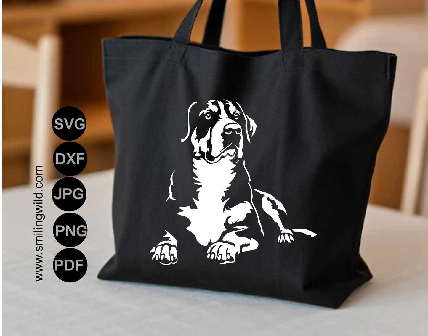 Greater Swiss Mountain Dog White DXF design version for printing, applications and laser engraving on dark wood or slate
