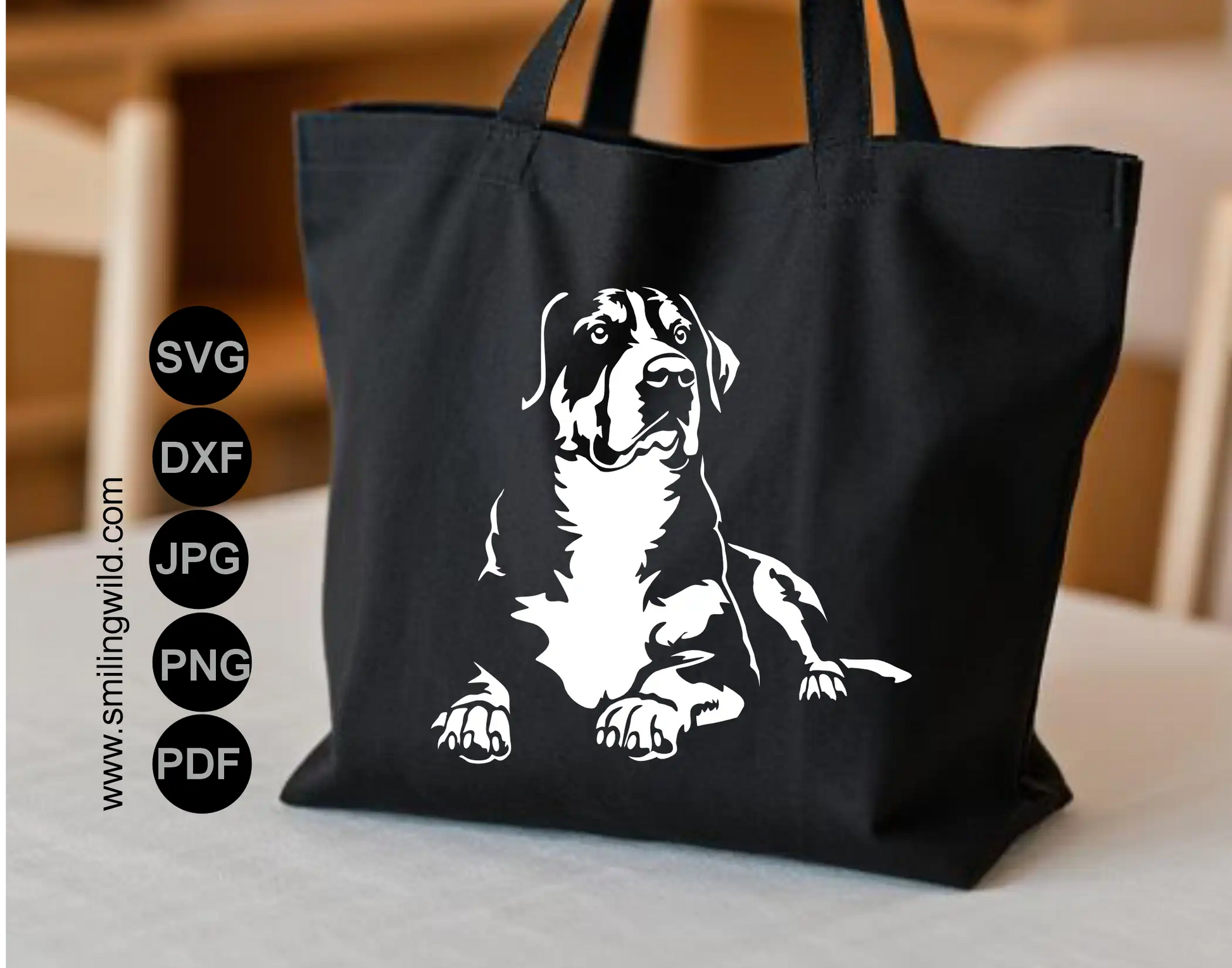 Greater Swiss Mountain Dog White DXF design version for printing, applications and laser engraving on dark wood or slate