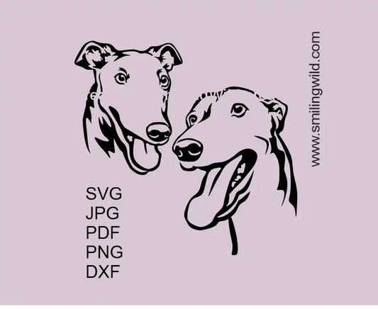 Greyhound dog two head vector clipart design bundle for Cricut and laser cutting crafts