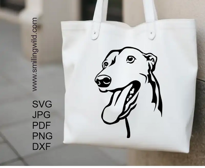 Greyhound two head clipart PNG and DXF digital design for Cricut crafts and precision laser cutting. In this picure png file used as tote bag iron on decal.