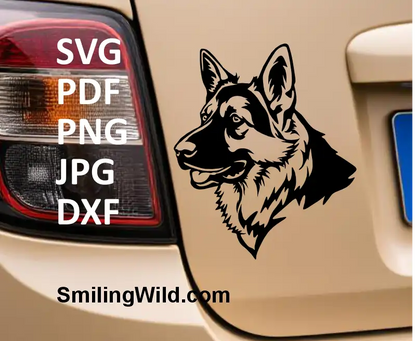 a car decal with GSD dog side face clipart in PNG DXF for laser cut and graphic crafting