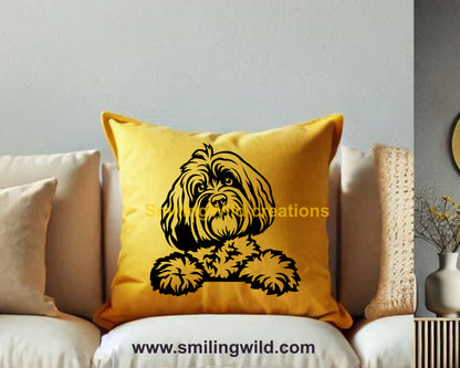 Havanese vector clip art peeking dog for digital designs, and pet-themed decorations