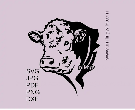 Hereford cattle  vector artshowing a bull head svg png and dxf files that are made for cutting on ciruct, laser and other crafting devices