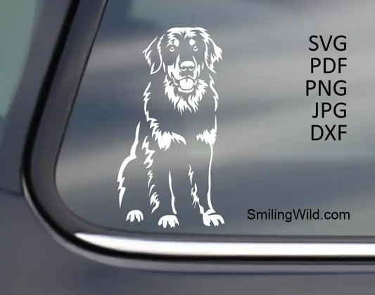 Dog White DXF Vector Clipart applied to a dark car window, demonstrating high contrast and design quality for vinyl decals.