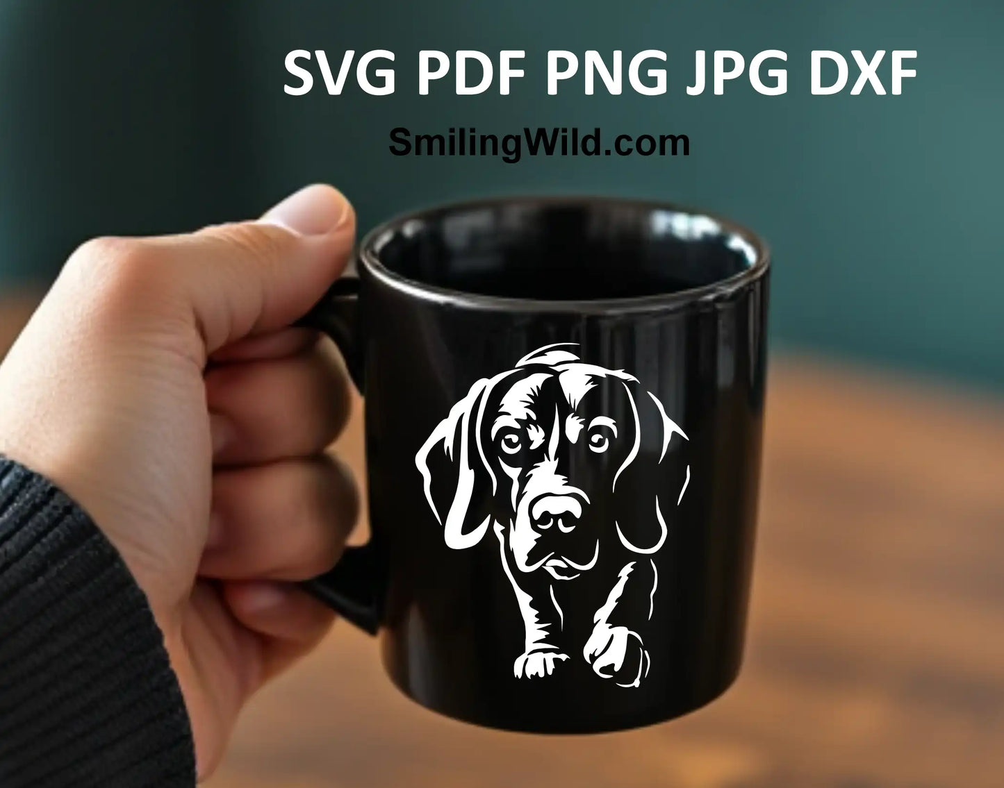 Black and white Beagle dog clipart in SVG, PNG, and DXF formats, perfect for custom laser cutting, Cricut crafts, and advanced crafting techniques