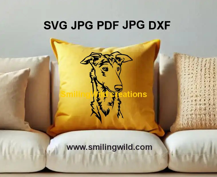 Detailed black Sighthound dog PNG portrait for crafting, engraving, and pet-themed decor