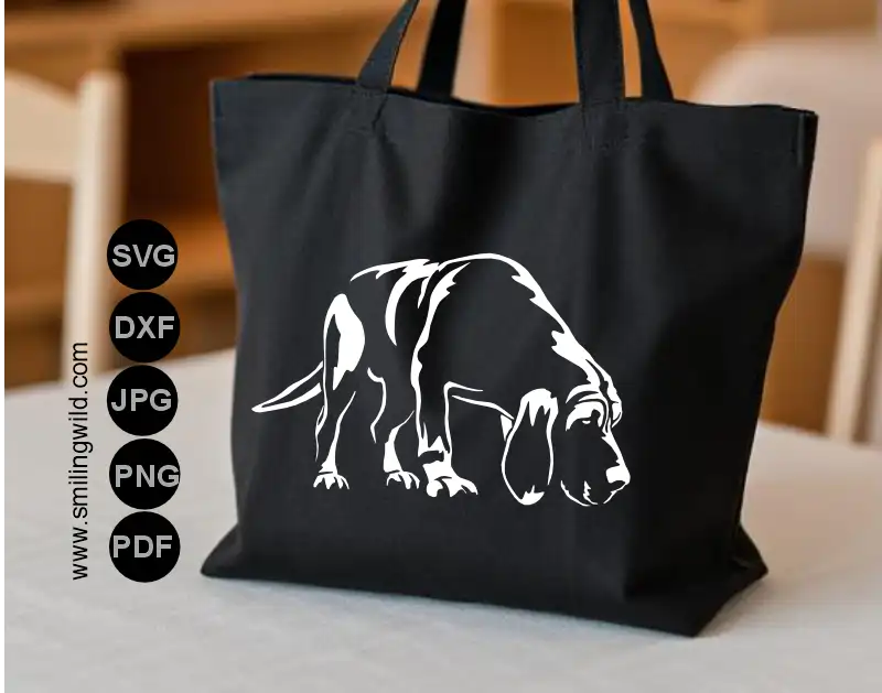 White Bloodhound digital file in svg and PNG for professional etching, cutting and DTF printing of hunting dog designs