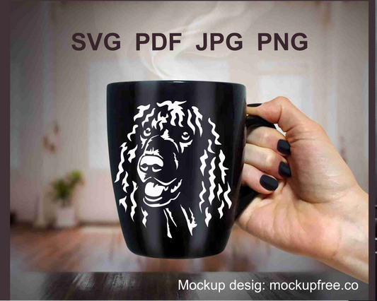 irish water spaniel - a hunting dog breed svg vector graphic for crafting on various cutting machines like Cricut