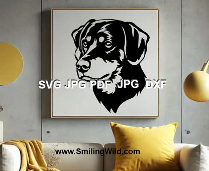 Cute hunting dog face SVG – Smaland Hound canine vector graphic for cutting machines.
