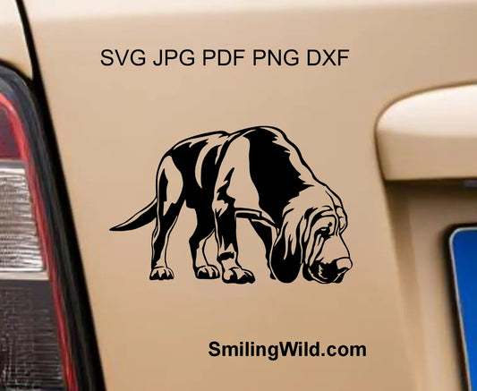 Hunting dog scent tracking png and svg vector art optimized for bloodhound application clean vinyl cutting and industrial engraving.