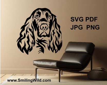 hunting dog wall art design showing a field spaniel face