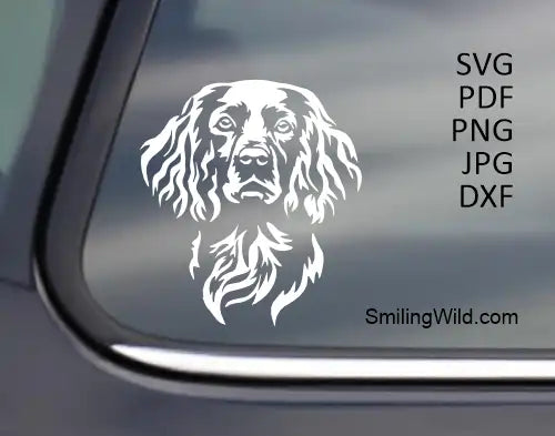 Boykin Spaniel hunting dog face clipart in white color presenting a breed's SVG/PNG/DXF cut files for laser and cricut