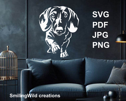 A stylish dachshund SVG design for hunting dog wall art decals or other unique dog craft projects