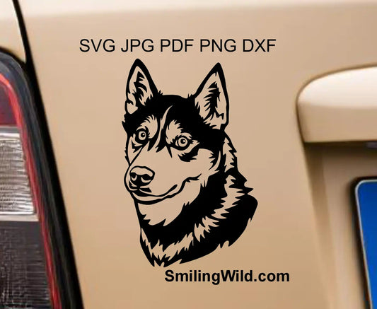 Husky face svg, png and dxf cut file for cutting and laser machines presented as a car decal