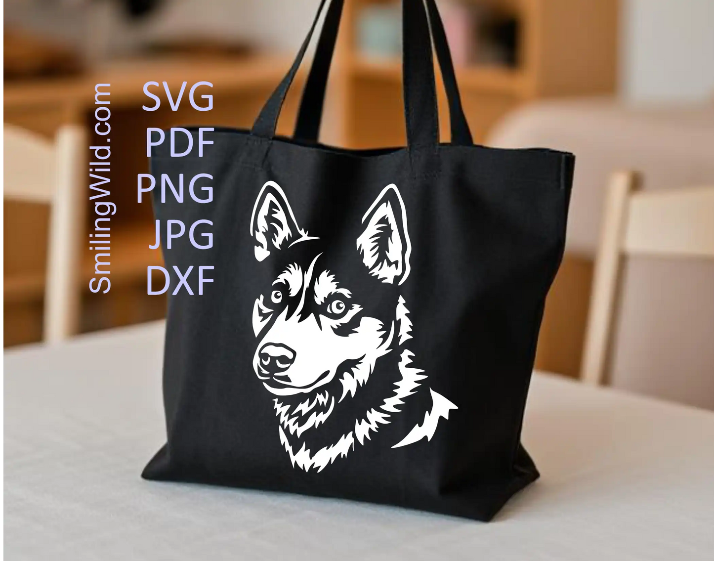 husky svg  head portrait in white artwork presenting a vector art of this dog breed