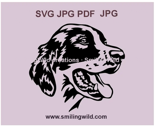 Irish Red and White Setter SVG and PNG vector graphic in black, ideal for realistic hunting dog crafts and laser cutting projects