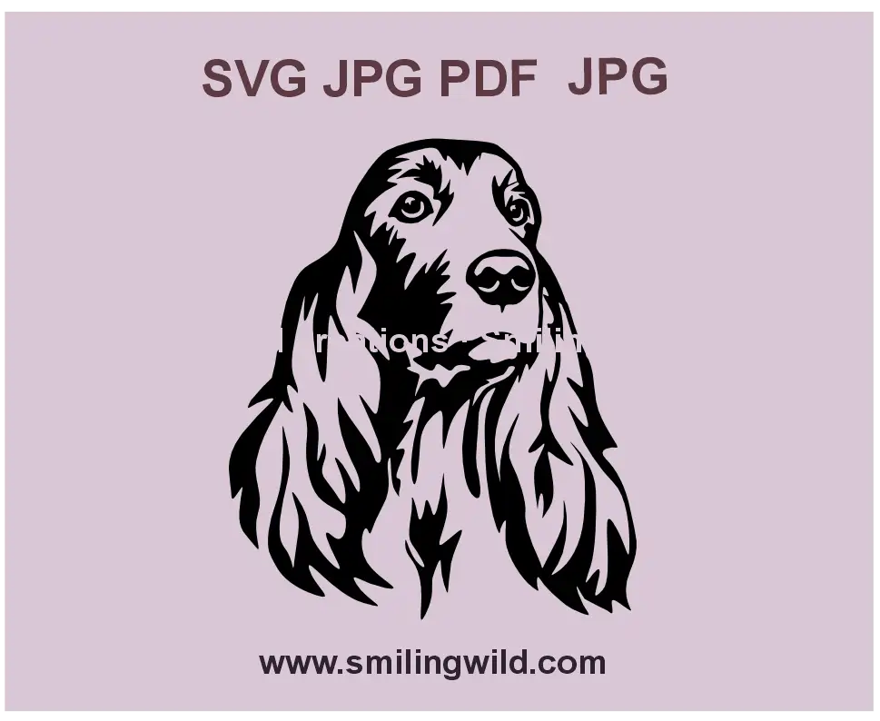 Detailed Irish Setter face portrait SVG and PNG vector graphic for laser cutting, featuring the elegant hunting breed