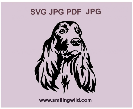 Detailed Irish Setter face portrait SVG and PNG vector graphic for laser cutting, featuring the elegant hunting breed