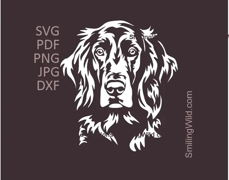 White Irish Setter SVG PNG DXF vector clipart showing full hunting dog frontal face for Cricut and laser cutting digital design