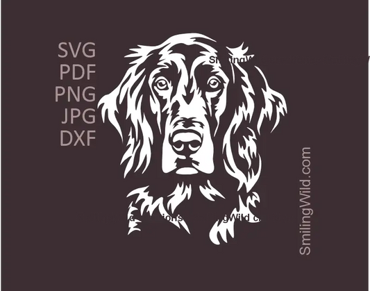 White Irish Setter SVG PNG DXF vector clipart showing full hunting dog frontal face for Cricut and laser cutting digital design