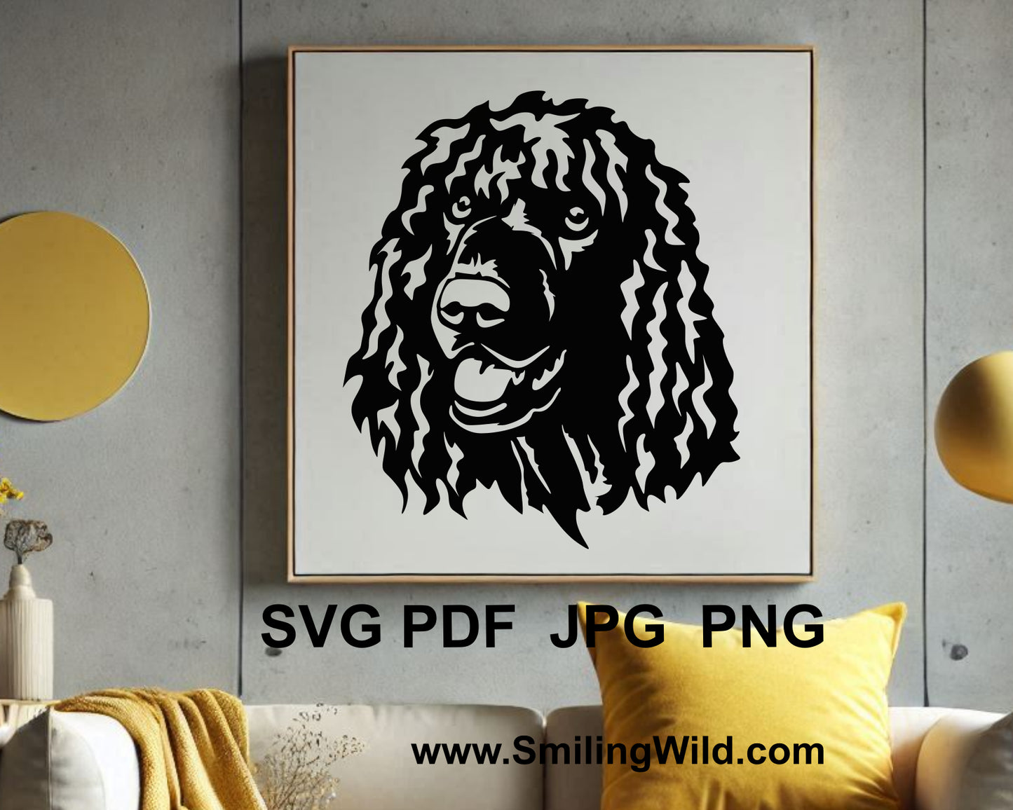 Irish Water Spaniel SVG and PNG vector portrait, a high-quality dog laser cut clipart for crafting and wall art design purposes