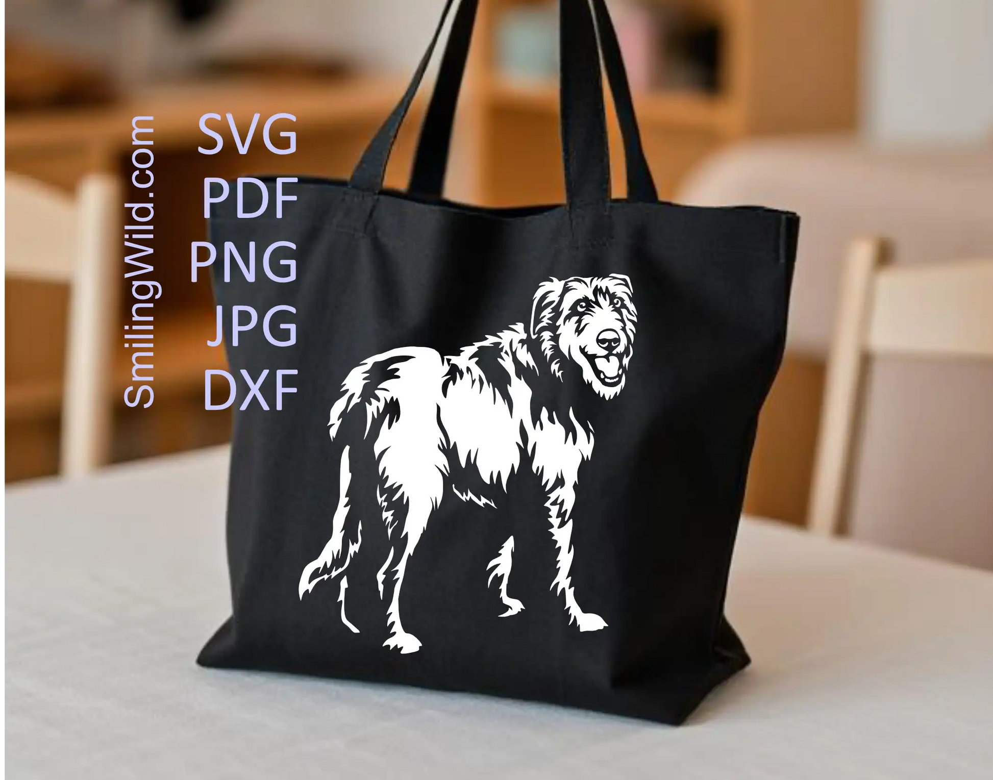 White Irish wolfhound DXF Clipart image for Cricut and laser showing a full body hunting dog
